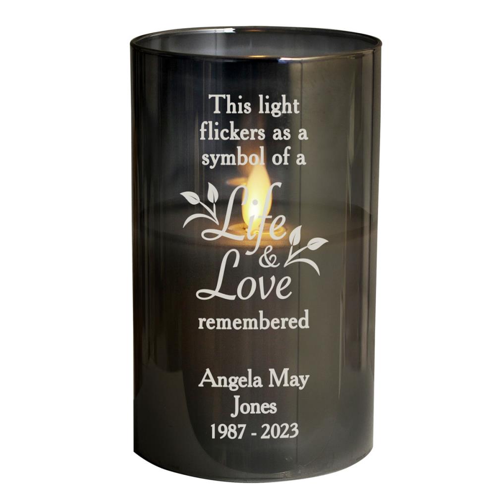 Personalised Life & Love Memorial Smoked LED Candle £17.99